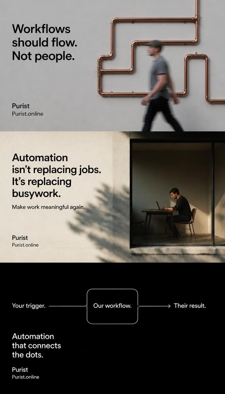 Business automation by Purist, workflows should flow not people, reduce manual tasks instantly