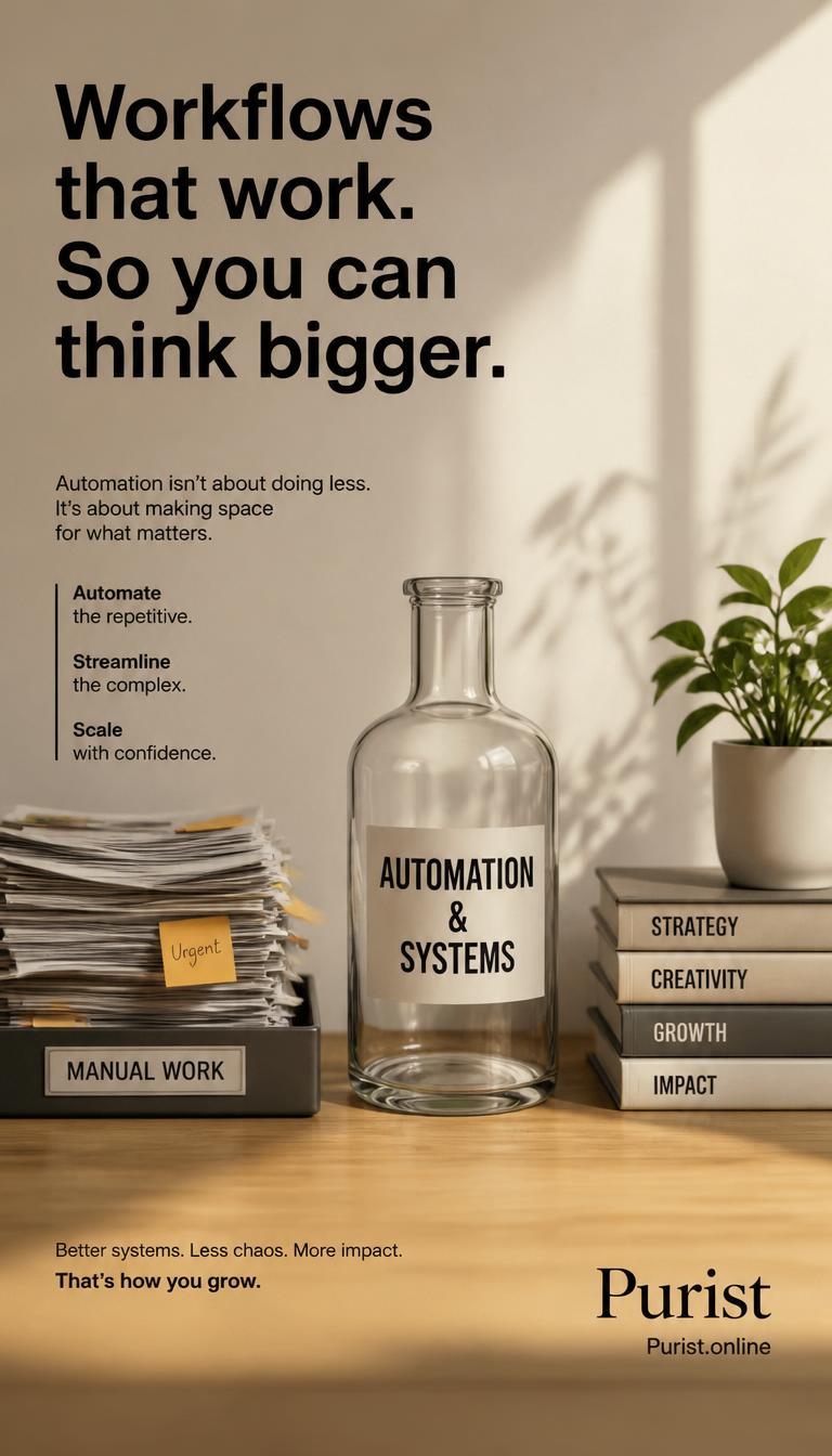 Workflows that work so you can think bigger, Purist automation clears the busywork for strategic focus