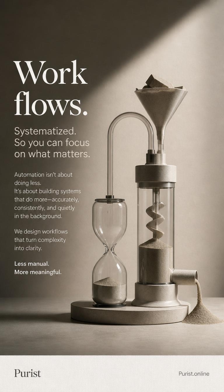 Work flows systematized, Purist automation turns time into productivity with precision workflow design