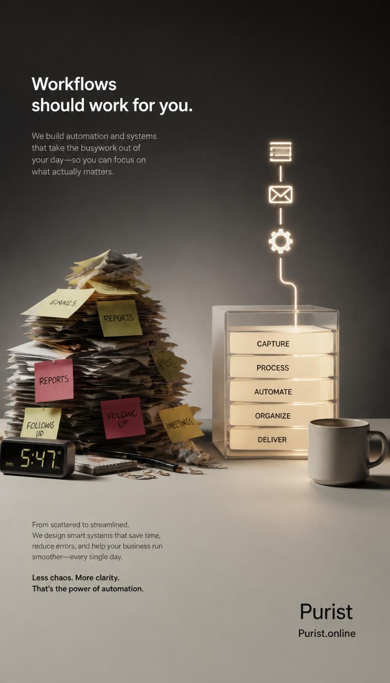 Workflows should work for you, build once run better every time with Purist workflow automation systems