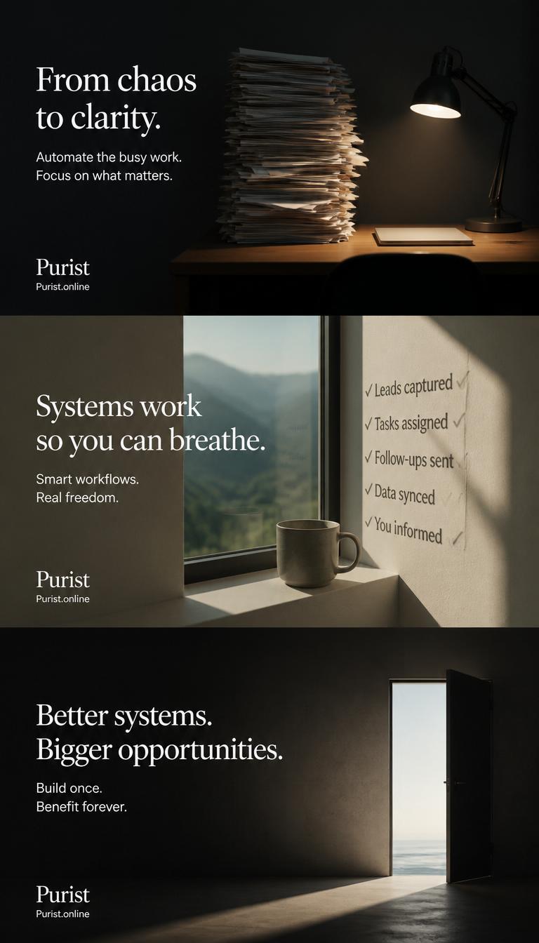 Great work follows a system, Purist automated workflow delivers from lead captured to done every time