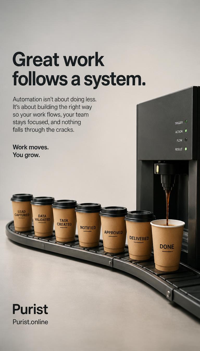 From chaos to clarity, Purist automation creates systems so your business can breathe and grow with ease