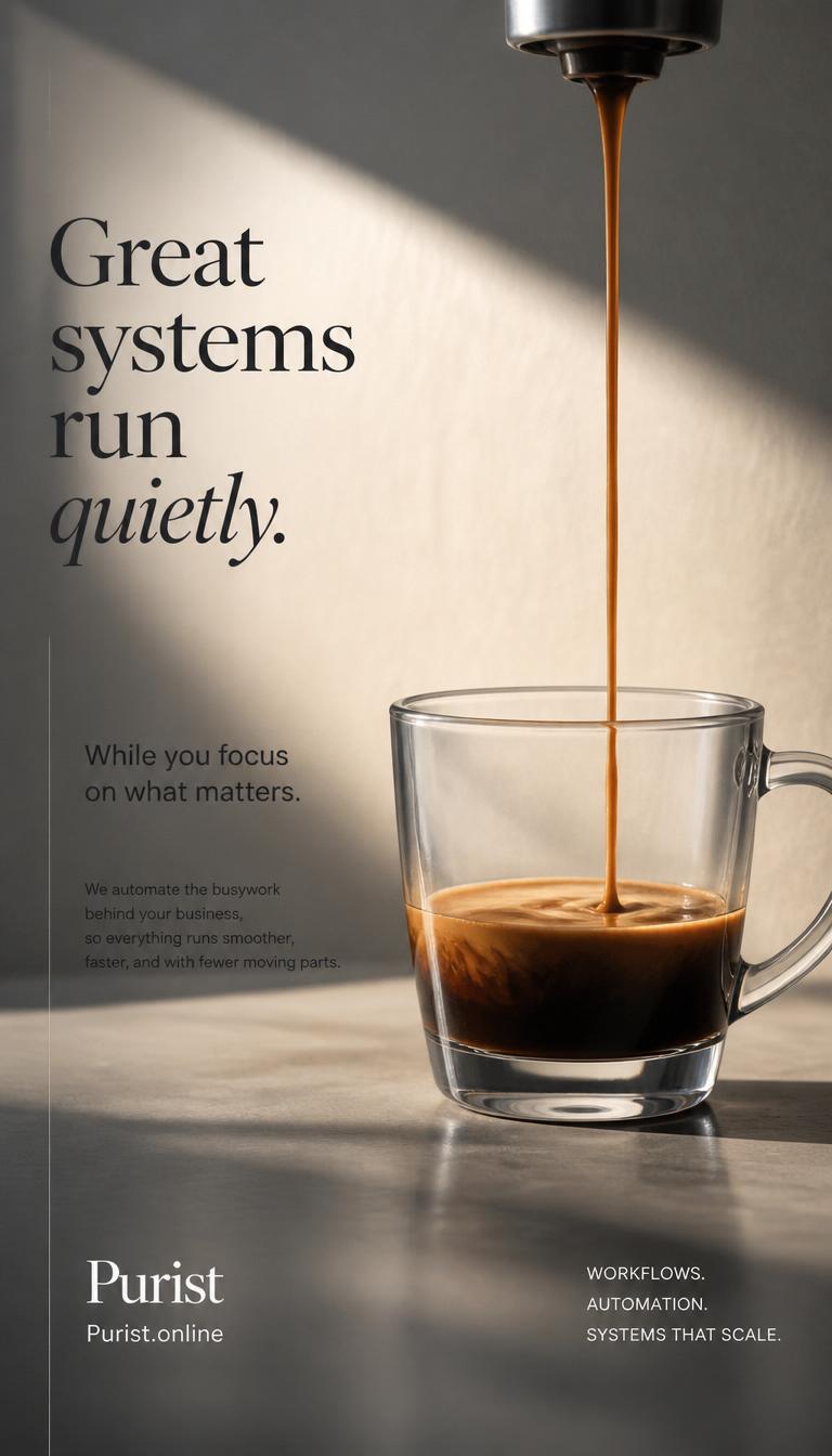 Workflows that work so you can focus on what matters, Purist n8n automation diagram from new lead to growth