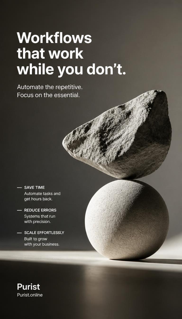 Workflows that work while you do not, Purist balanced automation saves time reduces errors and scales growth
