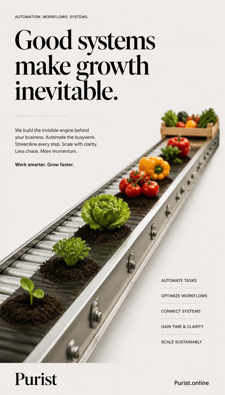 Good systems make growth inevitable, Purist automation to automate tasks optimize workflows connect systems and scale food businesses sustainably