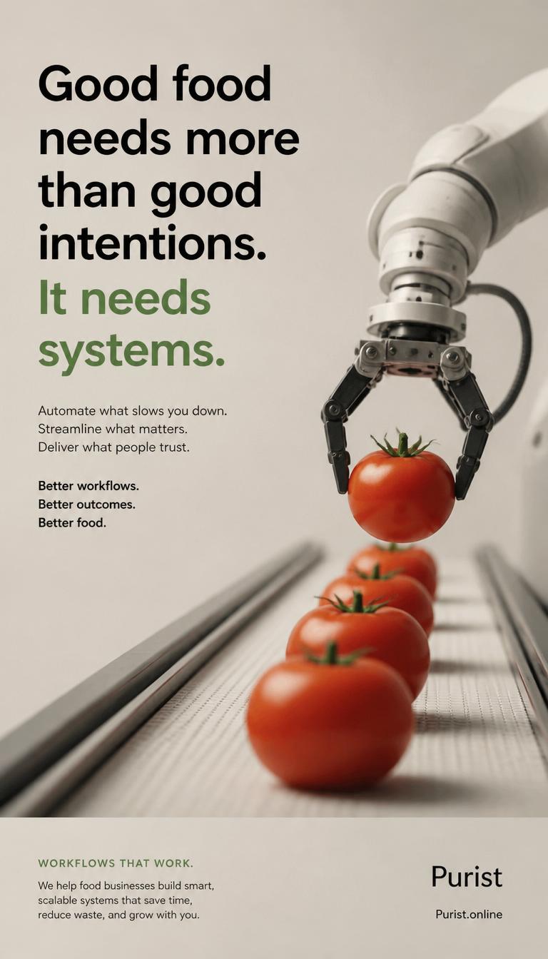 Good food needs more than good intentions it needs systems, Purist food business automation to save time reduce waste and grow with scalable workflows