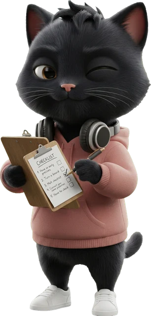 The PURIST cat with a checklist, auditing a website