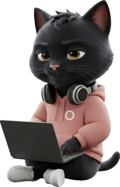 The PURIST cat at a laptop, building a client automation