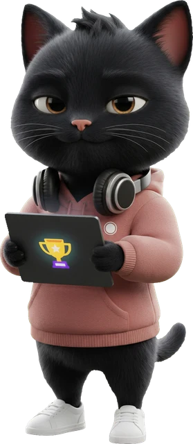 The PURIST cat holding a tablet with a trophy, the result of the calculation