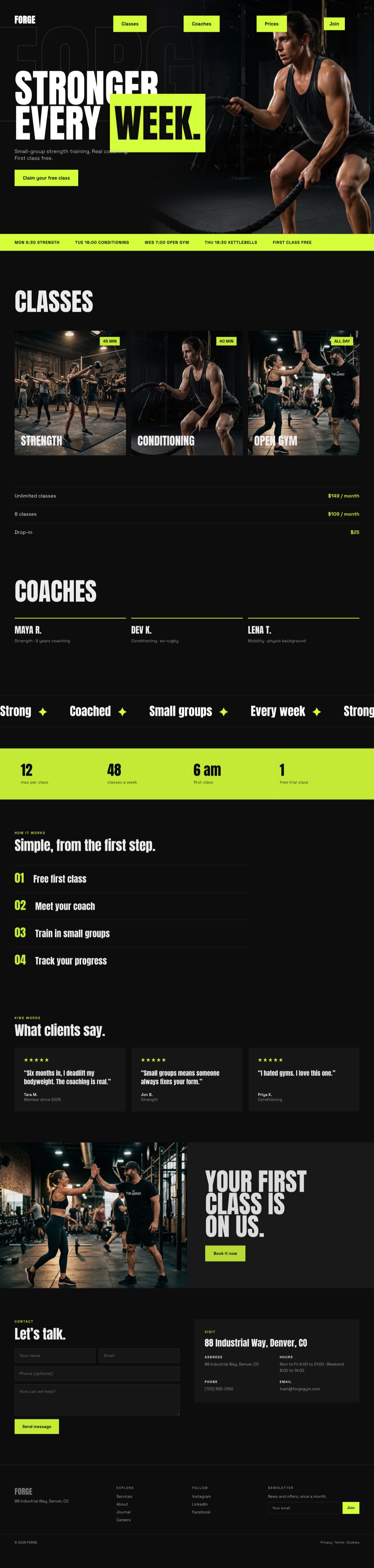 Full homepage of FORGE, a high energy website example