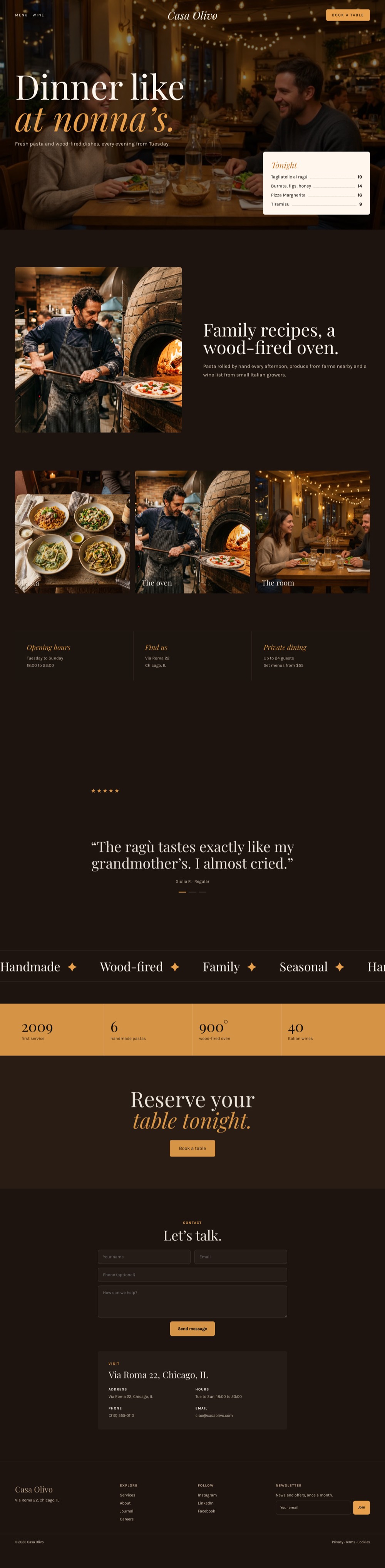 Full homepage of Casa Olivo, a warm local website example