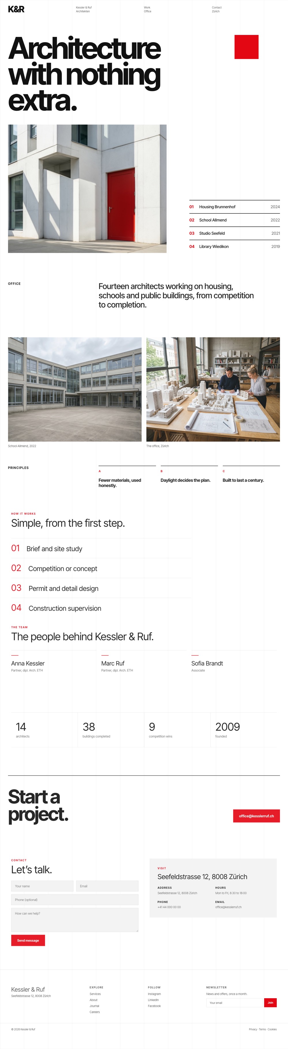 Full homepage of Kessler & Ruf, a swiss grid website example